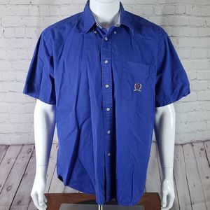 Tommy Hilfiger Size Large Short Sleeve Button-down Shirt 100% Cotton Blue